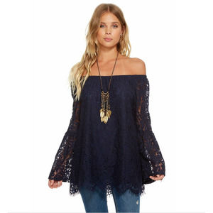 Chaser Women's Black Lace Off The Shoulder Peplum Top Bell Sleeves Size Medium